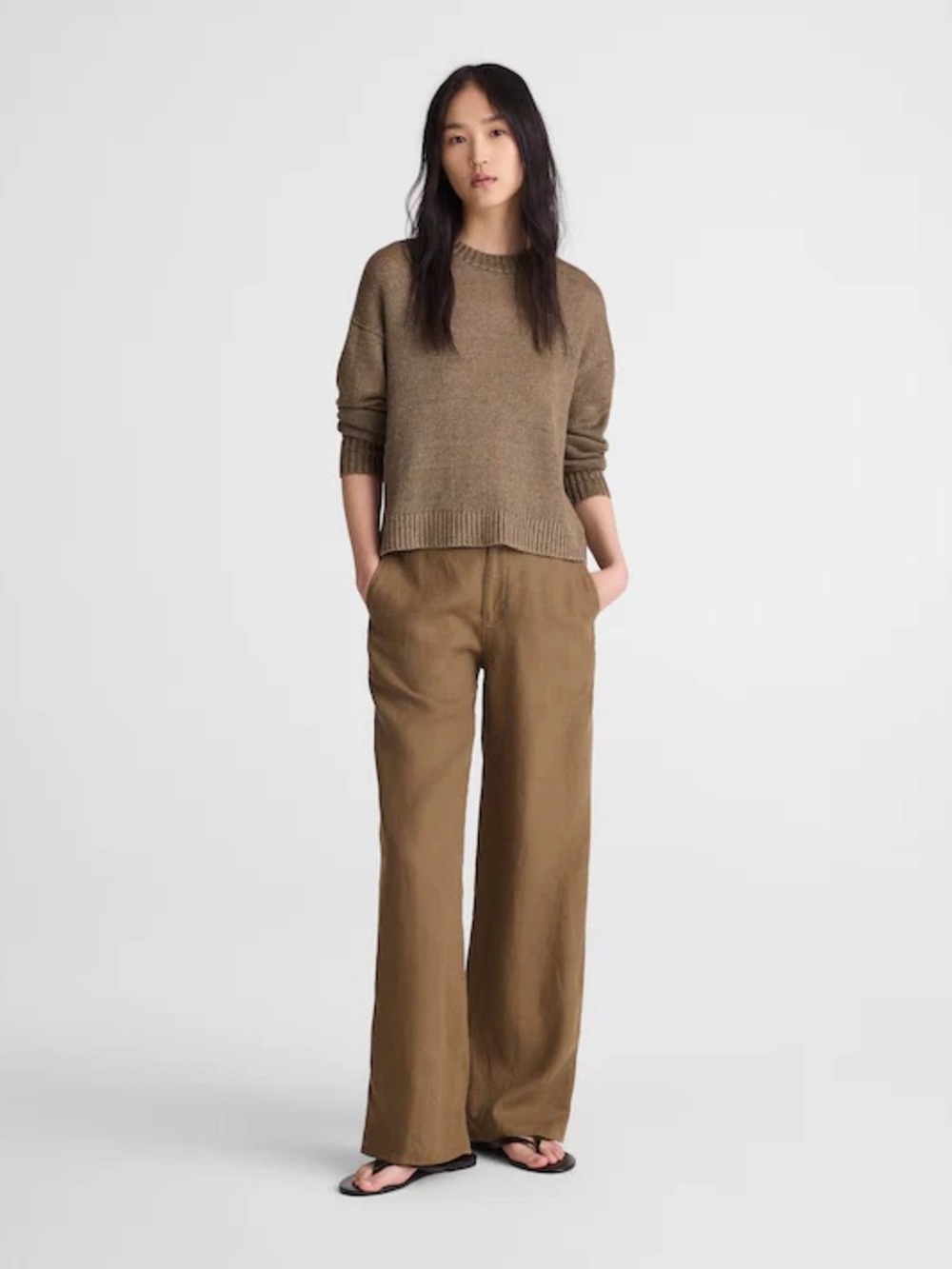 Madewell The Zoe Relaxed Straight Pant in 100% Linen Safari Khaki Size 4 NWT